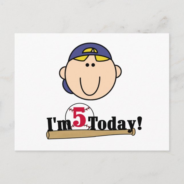 Carte Postale Blond Boy Baseball 5e anniversaire (Devant)