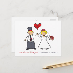 Carte Postale Blonde Cartoon Couple Mr & Mrs Mariage Merci