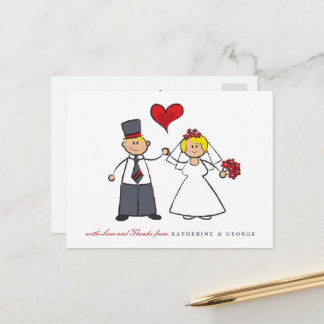 Carte Postale Blonde Cartoon Couple Mr & Mrs Mariage Merci