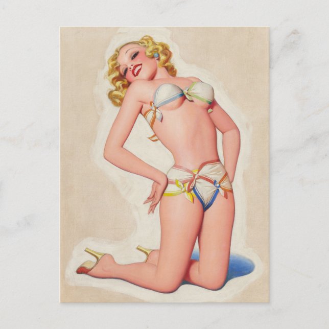 Carte Postale Blonde de pâte à papier dans le Pinup Bikini (Devant)
