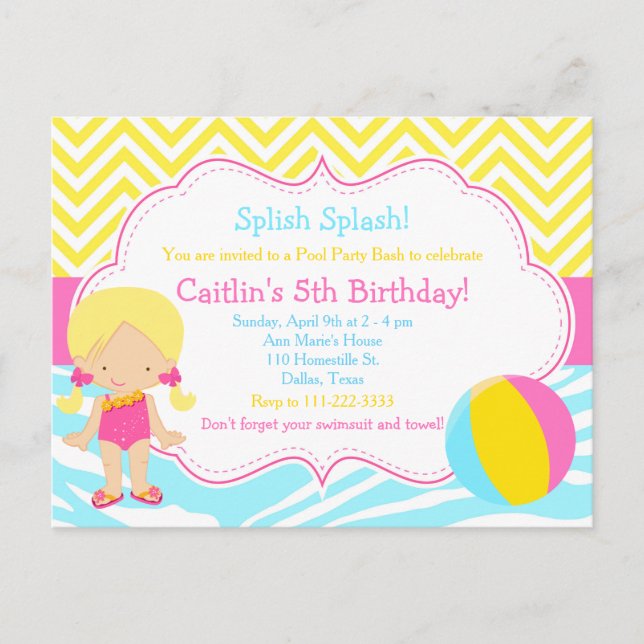 Carte Postale Blonde Girl Pool Party Bash Party (Devant)