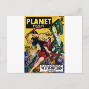 Carte Postale Blonde héroïque fait un Dinosaure