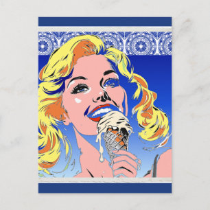 Carte Postale Blonde mangeant une glace dans le style Pop Art co