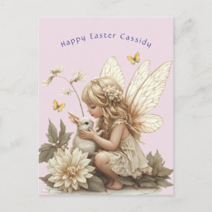Carte Postale Blonde mignonne Fée Lapin de Pâques Papillons lapi