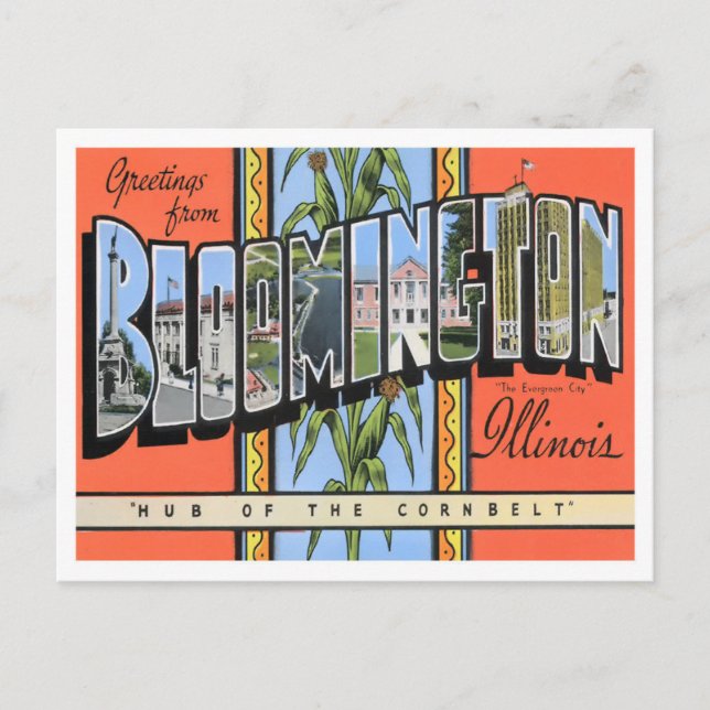 Carte Postale Bloomington, Illinois Vintage Big Letters (Devant)