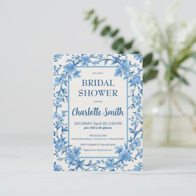 Carte Postale blue and white Chinoiserie antique bridal shower (Debout devant)