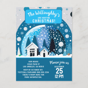 Carte Postale Blue and White Winter Wonderland Maisons Snow Glob