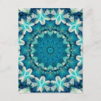 Blue Aqua Mandala Rosette Retro Hippie