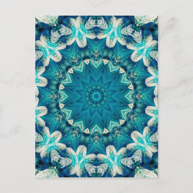 Carte Postale Blue Aqua Mandala Rosette Retro Hippie (Devant)