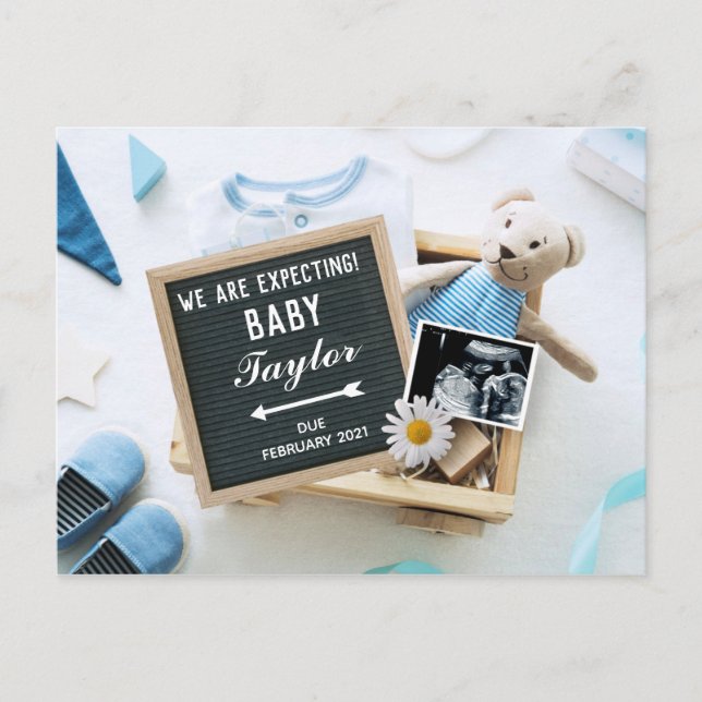 Carte Postale Blue Baby Boy Bear Faire-part de grossesse (Devant)