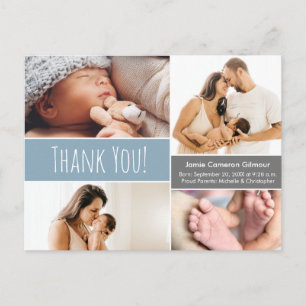 Carte Postale Blue Baby boy Photo Collage baby shower merci