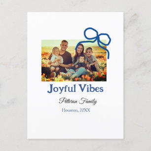 Carte Postale Blue bow joyful Vibes ajouter nom de famille photo