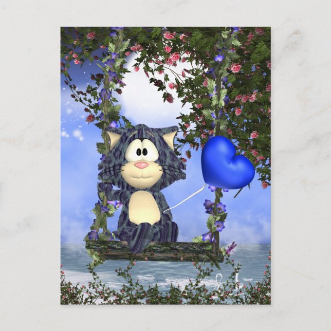 Carte postale Blue Cat, carte postale mignonne (Devant)