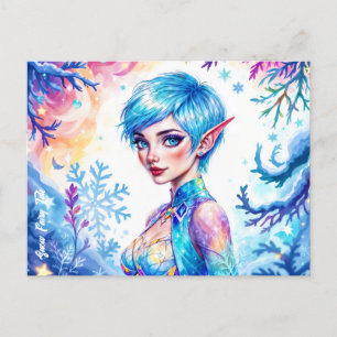 Carte Postale Blue cheveux elf magique princes de glace neige fo