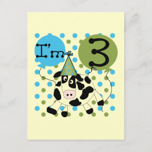 Carte Postale Blue Cow 3e Anniversaire Tshirts et cadeaux