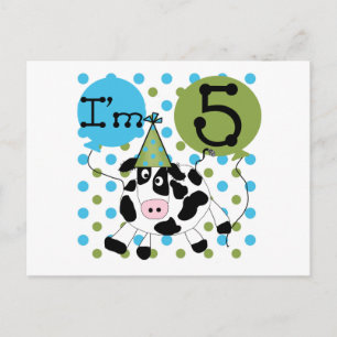 Carte Postale Blue Cow 5th Birthday Tshirts et cadeaux