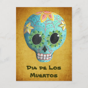 Carte Postale Blue Dia de Los Muertos Art Sugar Crâne