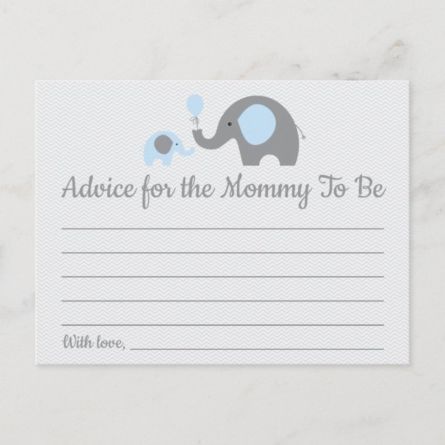 Carte Postale Blue Elephant Baby shower Conseils pour maman Cart (Devant)