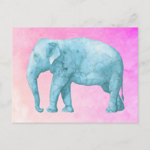 Carte Postale Blue Elephant on Dreamy Pink Watercolors