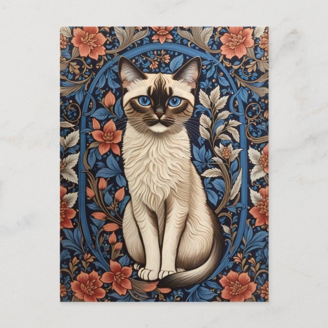 Carte Postale Blue Eyed Siamese Chat William Morris Inspiré (Devant)