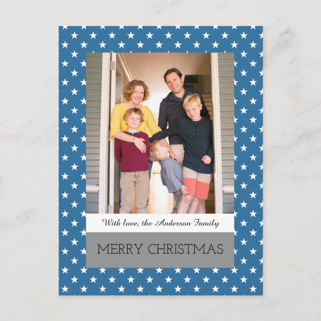 Carte postale Blue Festive Stars Holiday Photo (Devant)
