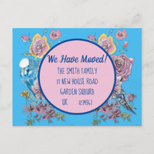 Carte Postale Blue Floral Nouvelle Adresse, Nous D