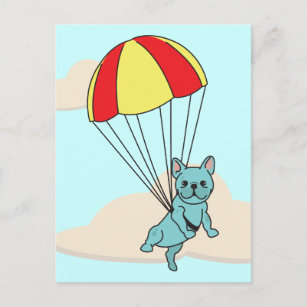 Carte postale Blue French Buldog Umbrella Fun