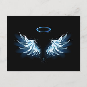 Carte Postale Blue Glowing Angel Wings on black background