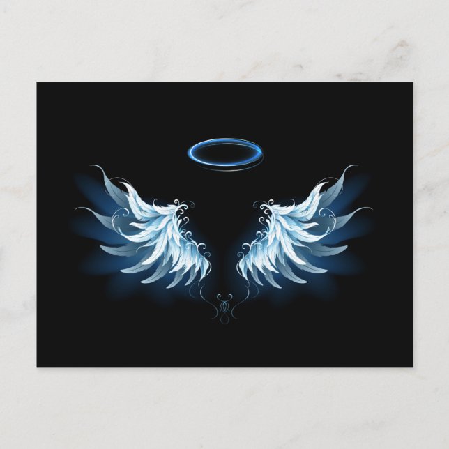 Carte Postale Blue Glowing Angel Wings on black background (Devant)