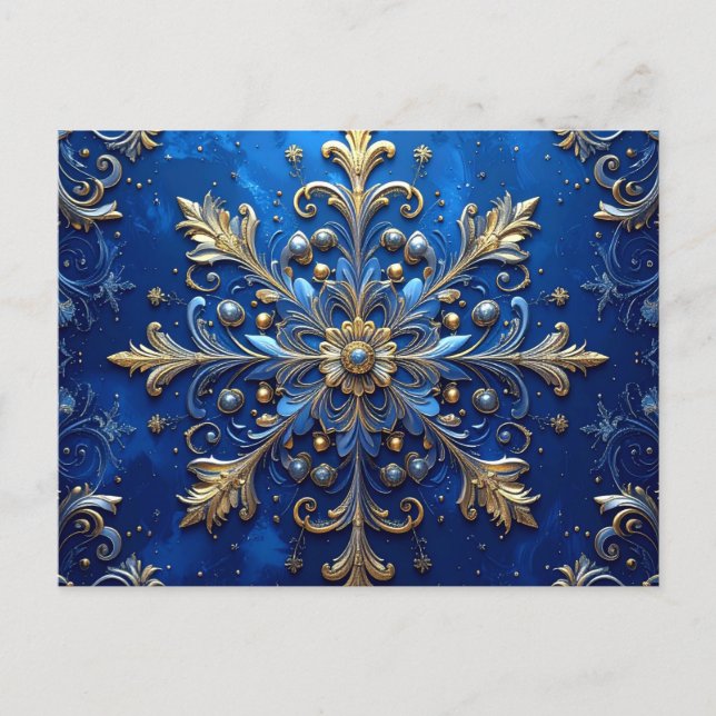 Carte Postale Blue Gold Decorative Holiday Postcard (Devant)