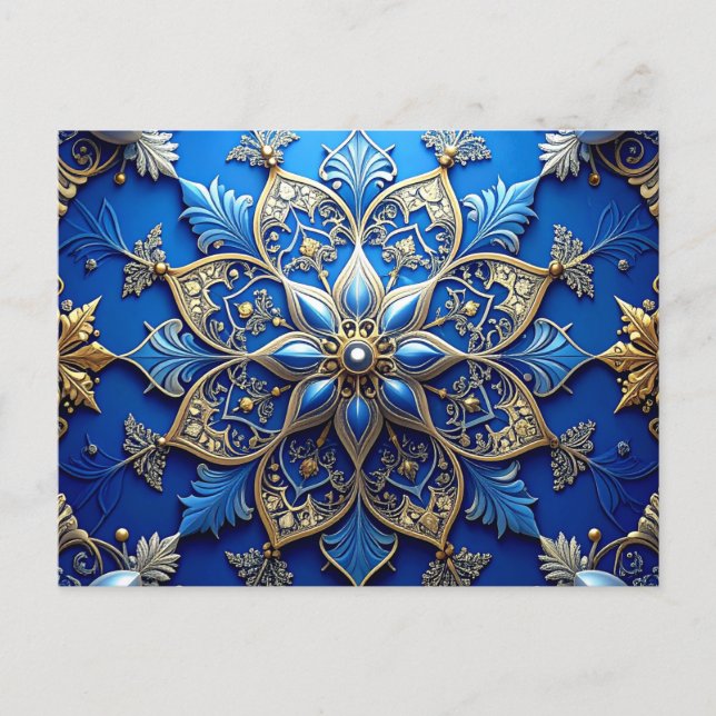 Carte Postale Blue Gold Decorative Holiday Postcard (Devant)