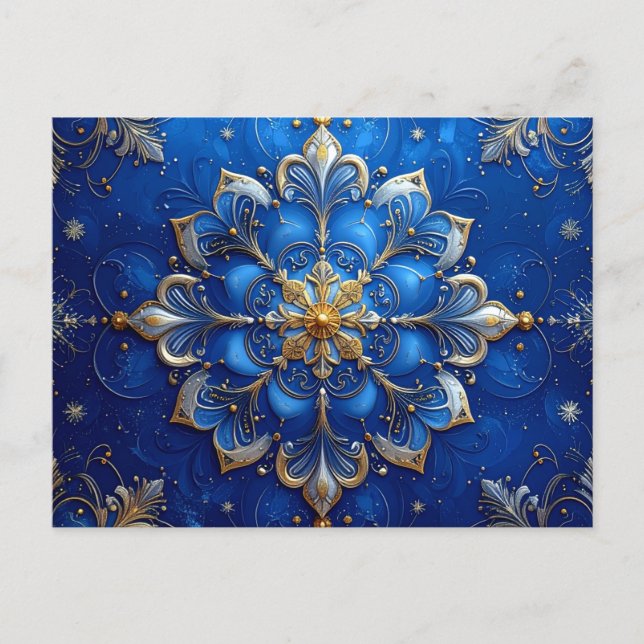Carte Postale Blue Gold Decorative Holiday Postcard (Devant)