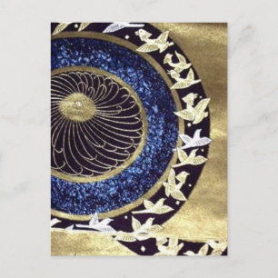 Carte Postale blue gold traditional kimono japanese crane