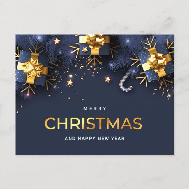 Carte Postale Blue Golden Christmas Ornament Salutation d'entrep (Devant)
