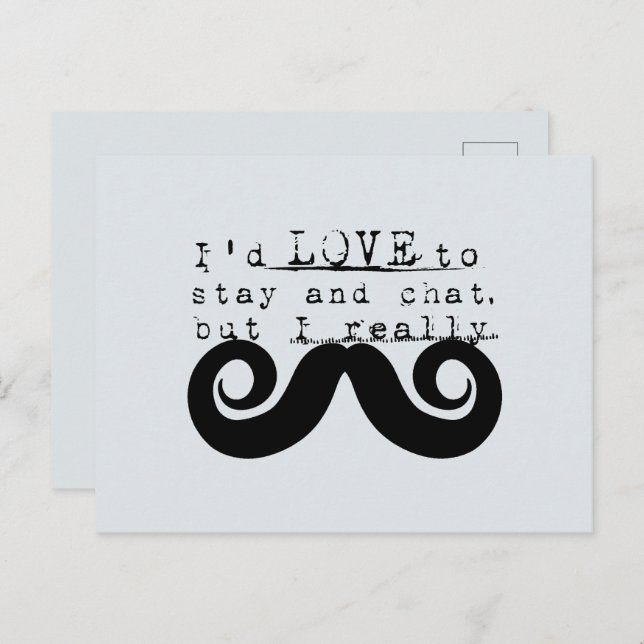 Carte Postale Blue Grey Black Funny Humor I Mustache (Devant / Derrière)
