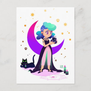 Carte Postale Blue Hair Girl et Gothic Duck