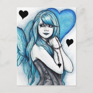 Carte Postale Blue Heart Angel Gothic Fantasy Postcard