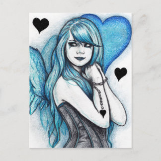 Carte Postale Blue Heart Angel Gothic Fantasy Postcard