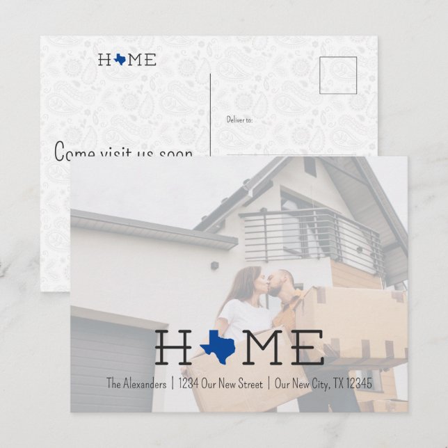 Carte postale Blue HOME Texas Moving Faire-part (Devant / Derrière)