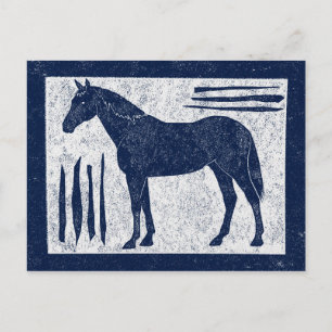 Carte Postale Blue Horse Postcard - Navy Blue Woodcut Style