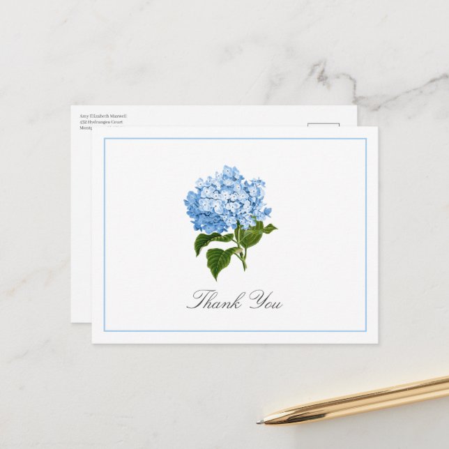 Carte Postale Blue Hydrangea Bloom Traditional Thank You (Devant/Arrière en situation)