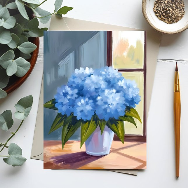 Carte Postale Blue Hydrangea Bouquet Floral Peinture (Créateur téléchargé)