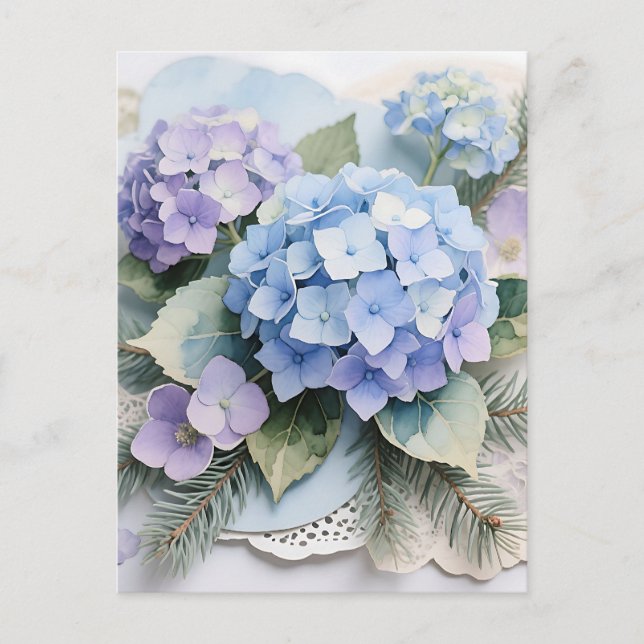 Carte Postale Blue Hydrangea Bouquet Watercolor Serenity (Devant)