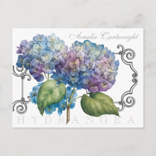 Carte Postale Blue Hydrangea Floral Nom monogramme