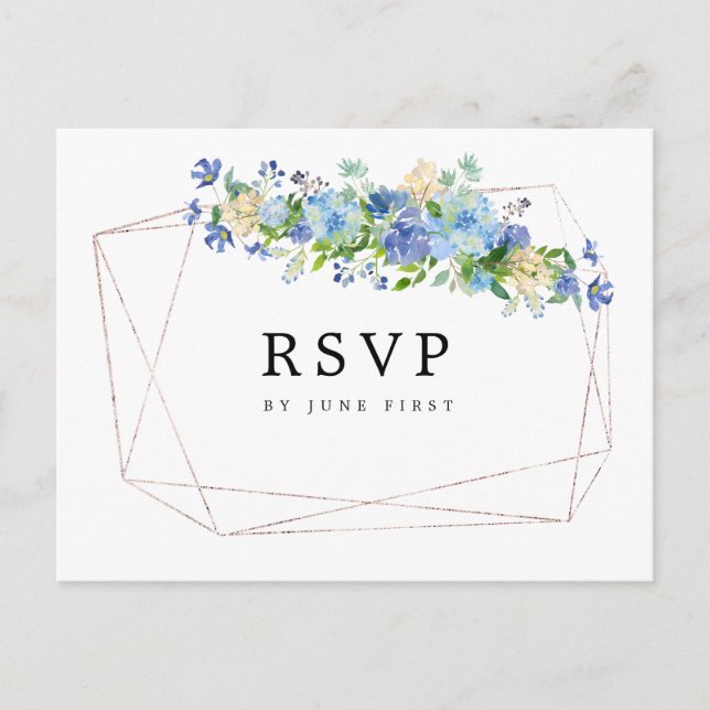 Carte postale Blue Hydrangea Floral Wedal RSVP (Devant)