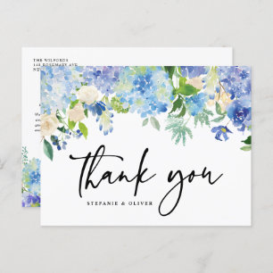 Carte Postale Blue Hydrangea Hiver Mariage Floral Merci