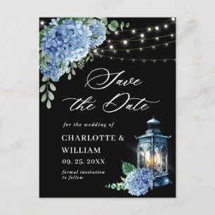 Carte Postale Blue Hydrangea Lantern Noir Mariage Enregistrer la