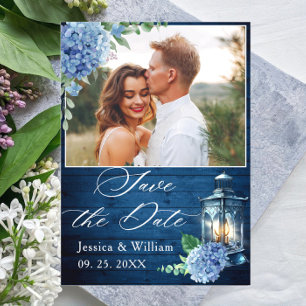 Carte Postale Blue hydrangea Lantern PHOTO Mariage Enregistrer l