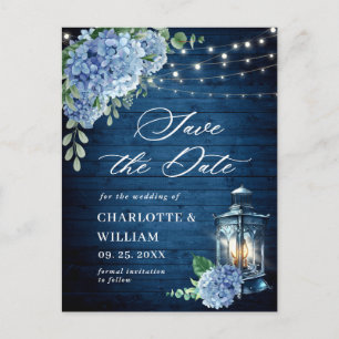 Carte Postale Blue Hydrangea Lantern Wedding Enregistrer la date