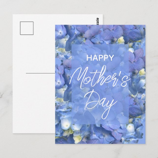 Carte Postale Blue Hydrangeas Blooms fête des mères (Devant / Derrière)